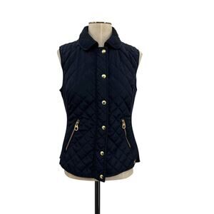 Joules Braemar Navy Blue Quilted Gilet Vest Gold Snap Zip Equestrian US 8